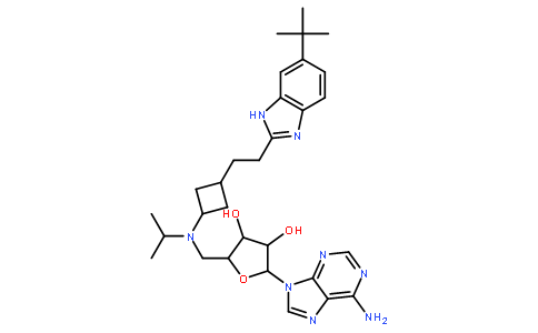 9-(5-脱氧-5-((顺式-3-(2-(6-叔丁基-1H-苯并咪唑-2-基)乙基)环丁基)(1-甲基乙基)氨基)-beta-D-呋喃核糖基)-9H-嘌呤-6-胺