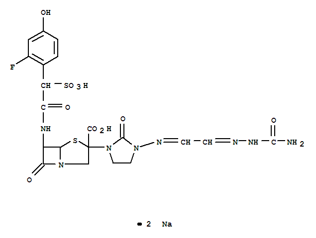 盐(1:2)4-硫杂-1-氮杂二环[3.2.0]庚烷-3-羧酸,3-[3-[(E)-[2-[(E)-2-(氨基羰基)肼亚基]亚乙基]氨基]-2-羰基-1-咪唑烷基]-6-[[2-(2-氟-4-羟基苯基)-2-硫代乙酰基]氨基]-7-羰基-,钠,  (3R,5R,6R)-