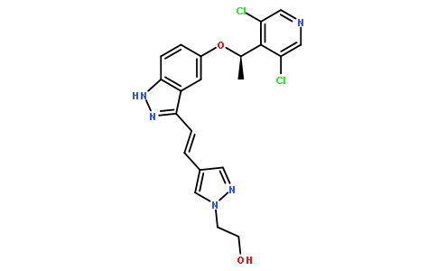4-[(1E)-2-[5-[(1R)-1-(3,5-二氯-4-吡啶基)乙氧基]-1H-吲唑-3-基]乙烯基]-1H-吡唑-1-乙醇；LY 2874455,4-[(1E)-2-[5-[(1R)-1-(3,5-二氯-4-吡啶基)乙氧基]-1H-吲唑-3-基]乙烯基]-1H-吡唑-1-乙醇