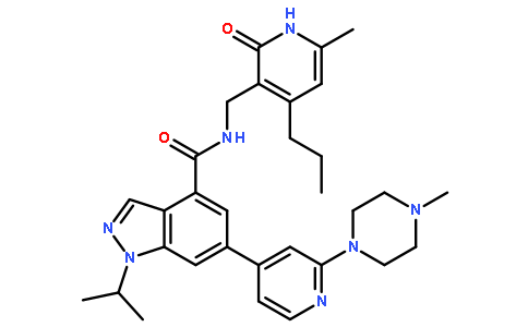 1-异丙基-N-((6-甲基-2-氧代-4-丙基-1,2-二氢-3-吡啶基)甲基)-6-(2-(4-甲基-1-哌嗪基)-4-吡啶基)-1H-吲唑-4-甲酰胺