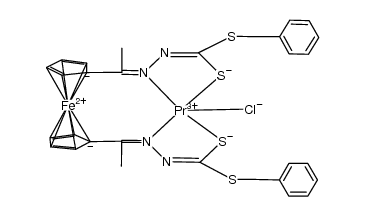 Pr(III)(dibenzyl 1,1'-diacetylferrocenebis(hydrazonatocarbodithioate))chloro complex