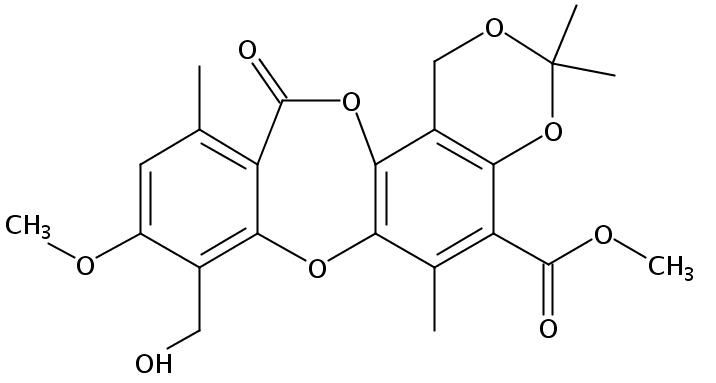 methyl 8-(hydroxymethyl)-9-methoxy-3,3,6,11-tetramethyl-12-oxo-1H,12H-[1,3]dioxino[4',5':5,6]benzo[1,2-b]benzo[e][1,4]dioxepine-5-carboxylate