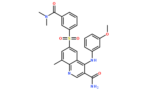 6-((3-(二甲基氨基甲酰基)苯基)磺酰基)-4-((3-甲氧基苯基)氨基)-8-甲基喹啉-3-甲酰胺