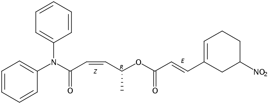 (2E)-3-(5-硝基-1-环己烯-1-基)-2-丙烯酸 (1R,2Z)-4-(二苯基氨基)-1-甲基-4-氧代-2-丁烯-1-基酯