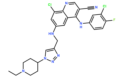8-氯-4-[(3-氯-4-氟苯基)氨基]-6-[[[1-(1-乙基-4-哌啶)-1H-1,2,3-三唑-4-基]甲基]氨基]-3-喹啉甲腈(915363-56-3)